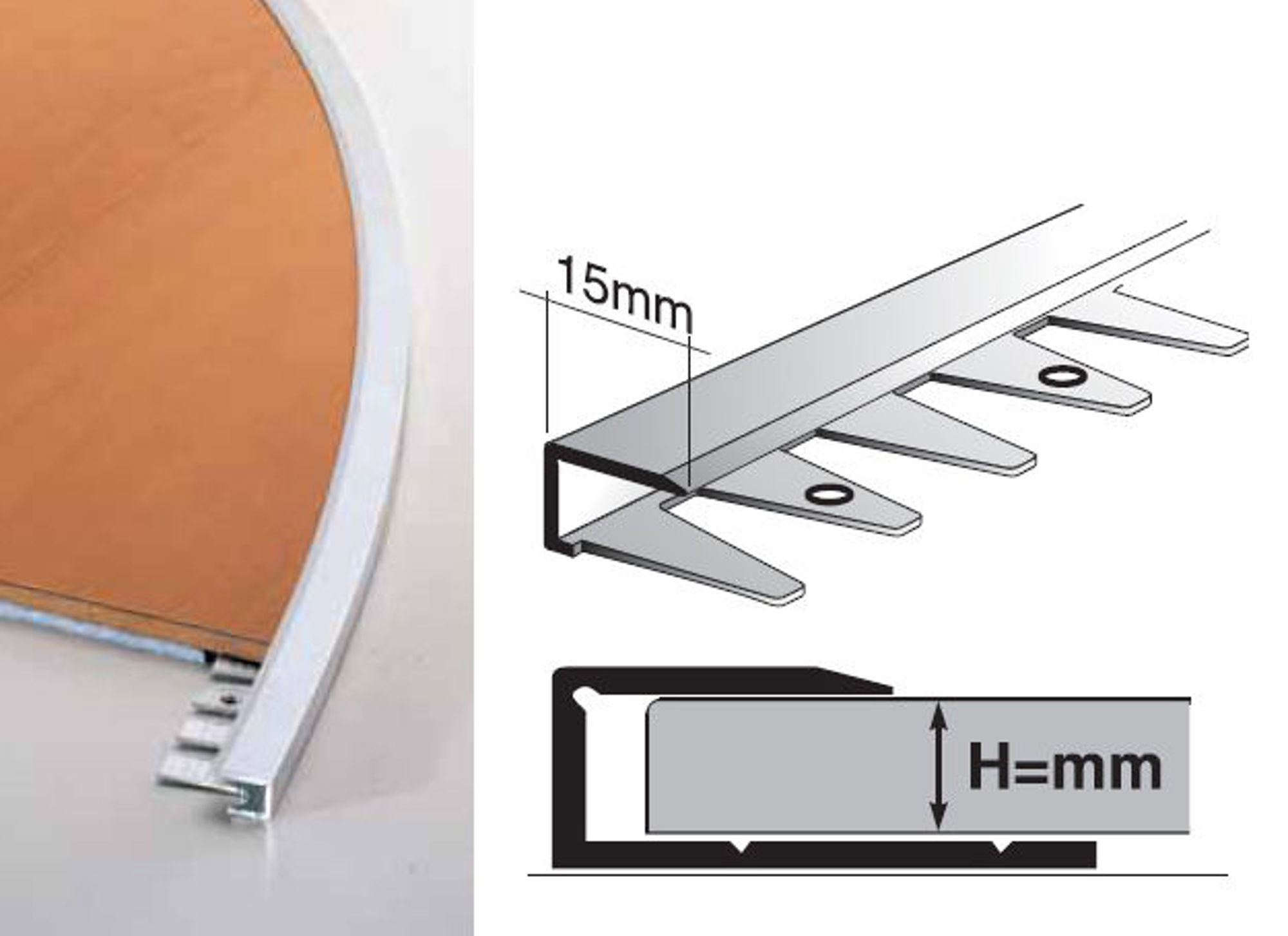 Bilde av AVSLUTNINGSLIST BØYBAR RCF/15 ALUMINIUM SØLV 15MMX270CM, PROFILPAS