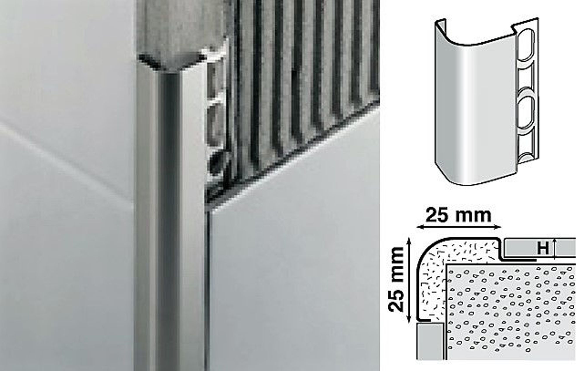Bilde av UTVENDIG HJØRNELIST ILN/10 RUSTFRITT STÅL POLERT 10MMX270CM, PROFILPAS