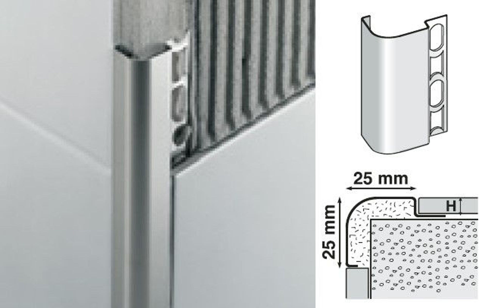 Bilde av UTVENDIG HJØRNELIST ILN/12 RUSTFRITT STÅL POLERT 12,5MMX270CM, PROFILPAS