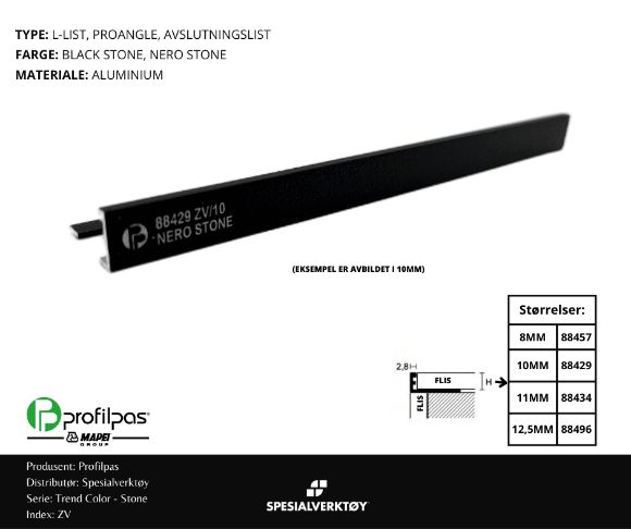 Bilde av AVSLUTNINGSLIST ZV/11 STONE ALUMINIUM BLACK ST 11MMX270CM, PROFILPAS