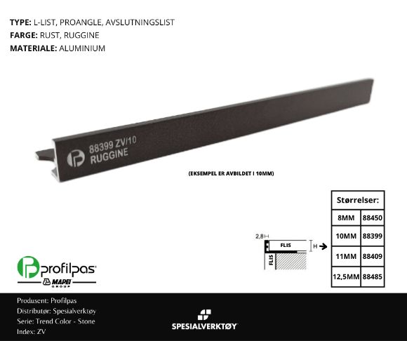 Bilde av AVSLUTNINGSLIST ZV/8 ALUMINIUM RUST 8MMX270CM, PROFILPAS