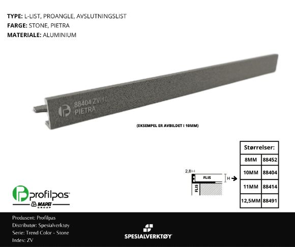Bilde av AVSLUTNINGSLIST ZV/8 STONE ALUMINIUM STONE 8MMX270CM, PROFILPAS