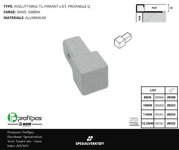 Bilde av 2/3 VEIS HJØRNE FIRKANT ZQVN/8/EI STONE ALUMINIUM SAND 8MM, PROFILPAS