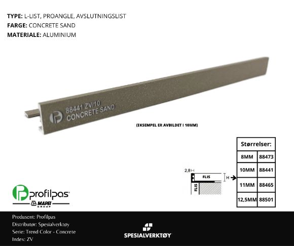 Bilde av AVSLUTNINGSLIST ZV/10 CONCRETE ALUMINIUM SAND 10MMX270CM, PROFILPAS