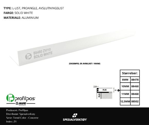Bilde av AVSLUTNINGSLIST ZV/11 CONCRETE ALUMINIUM SOLID WHITE 11MMX270CM, PROFILPAS